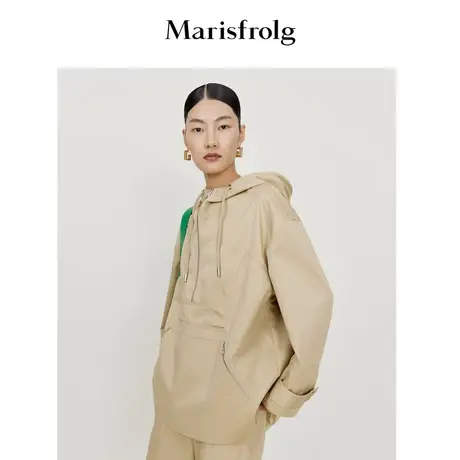 【明星同款】玛丝菲尔春季新款卡其色连帽风衣式上衣商品大图