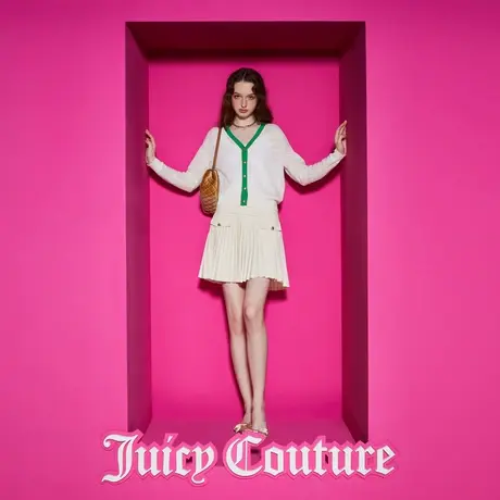 Juicy Couture橘滋2023新款轻盈透感提花撞色V领女针织衫商品大图