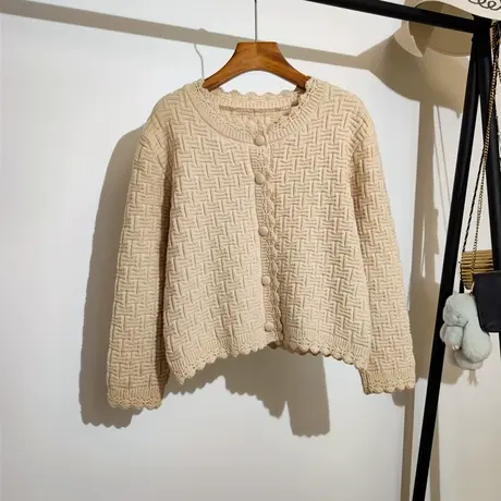 温柔风毛衣开衫女秋冬新款韩版宽松圆领显瘦长袖短款时尚毛衣外套商品大图