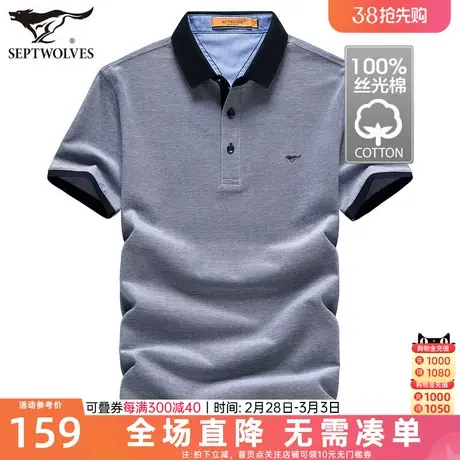 七匹狼男士短袖T恤2023夏季新款丝光棉翻领中年休闲体恤衫上衣潮商品大图