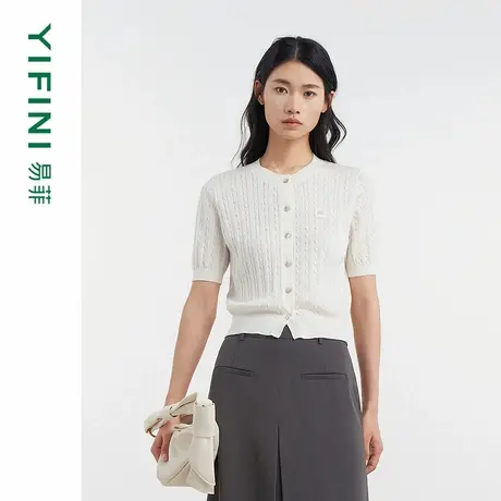 [专柜同款]Yifini/易菲三醋酸天丝复古绞花针织开衫外套D04T1406商品大图