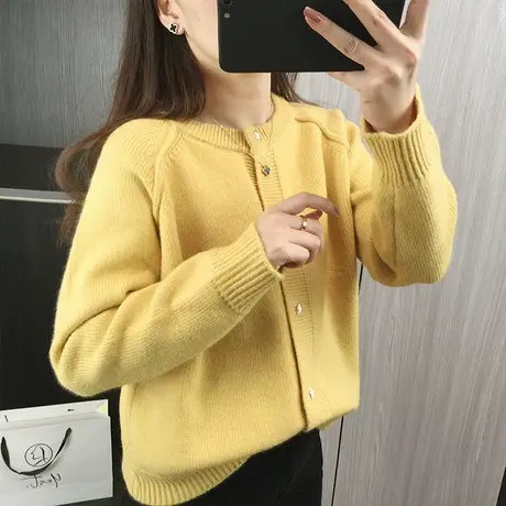 宽松外穿针织开衫女春秋2024新款时尚减龄毛衣外套女长袖纯色上衣商品大图