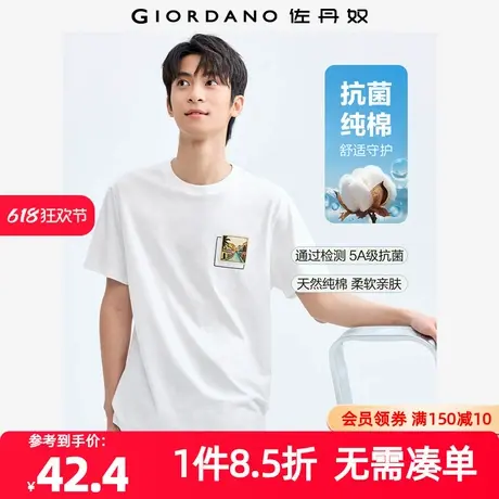 佐丹奴T恤男装纯棉针织风景贴布绣花圆领短袖T恤 18024619商品大图