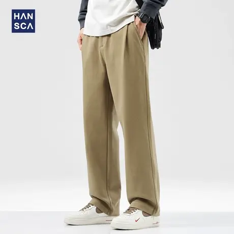 hansca巴黎斜纹直筒休闲裤男2025春季宽松垂感纯色百搭卫裤长裤子商品大图