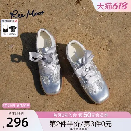 REEMOOR2025春夏新款蕾丝德训鞋女休闲运动鞋百搭复古系带平底鞋商品大图
