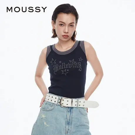 MOUSSY 夏季新品摇滚风钉珠图案假两件吊带背心028HAZ90-0531图片