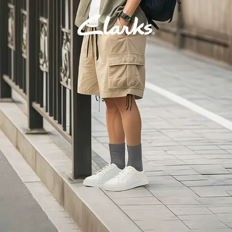 Clarks其乐Courtlite City男士新款简约小白鞋男光面牛皮休闲板鞋商品大图