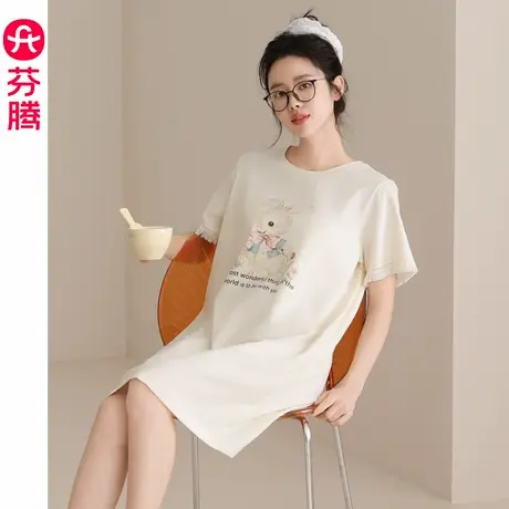 芬腾睡裙女士夏季纯棉薄款可爱短袖睡衣2025新款夏天性感连衣裙子商品大图