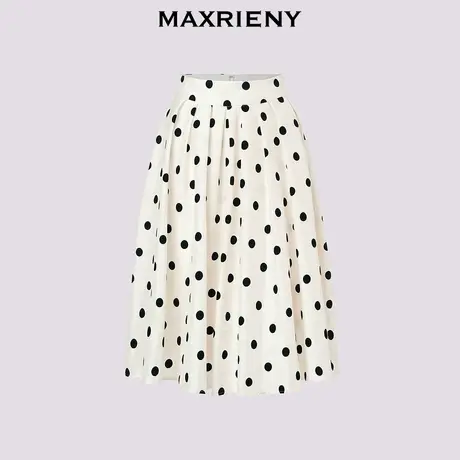 【奥莱】MAXRIENY赫本风芭蕾波点半身裙廓形伞摆裙子黑白图片