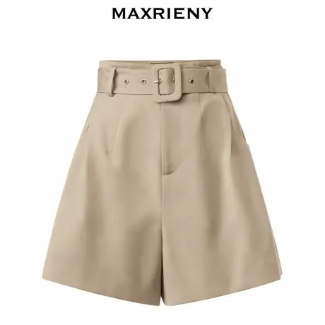 【奥莱】MAXRIENY卡其色阔腿裤秋季蝴蝶结短裤美腿裤图片