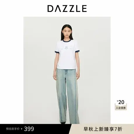 【邱天同款】DAZZLE地素奥莱 T恤秋季女装印花绣花短袖上衣图片