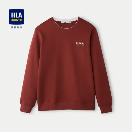 HLA/海澜之家双层圆领卫衣2023秋冬新款微弹绣花保暖舒适上衣男商品大图