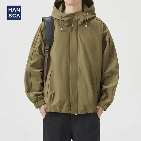 hansca秋季防风复古工装夹克男2025新款宽松休闲外套男装连帽上衣商品大图
