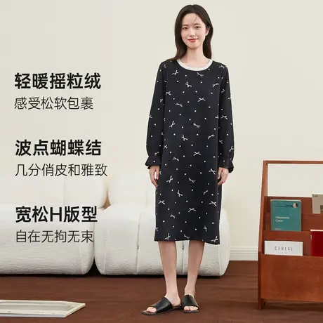 顶瓜瓜睡裙女款春秋款摇粒绒长袖裙冬季中长裙家居服卡通少女睡衣商品大图