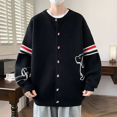 秋冬季毛衣男士外套潮牌提花韩版时尚长袖针织衫休闲潮流帅气上衣商品大图