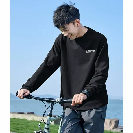 唐狮春秋季新款纯色长袖T恤男纯棉百搭宽松白色打底衫休闲上衣tTE图片