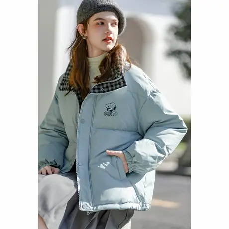 【史努比联名款】唐狮冬季短款羽绒服女立领双面穿格子设计感TMTA商品大图