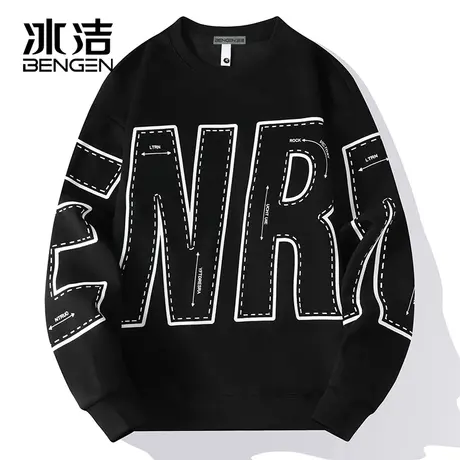 冰洁圆领卫衣2023秋冬季新款美式高街长袖男女情侣装潮流上衣WEZ商品大图