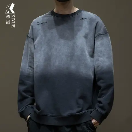 渐变重磅卫衣男特大码胖子男装纯棉秋冬季美式复古加厚打底衫外套图片