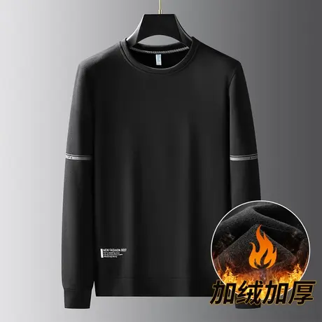 加绒卫衣冬季厚款圆领中老年纯色打底衫爸爸秋冬休闲百搭长袖男装商品大图