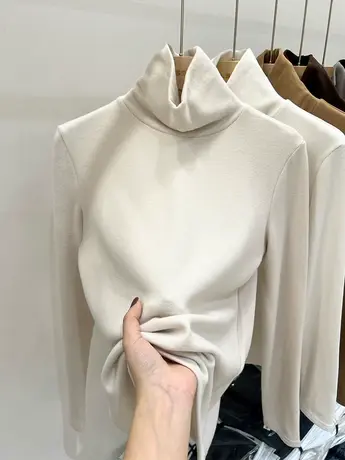 高领德绒打底衫女秋冬内搭加绒加厚保暖上衣2023新款长袖t恤女潮商品大图