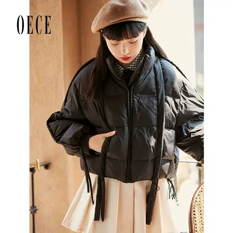 Oece黑色羽绒服2022冬新款女复古加厚外套面包服小个子图片