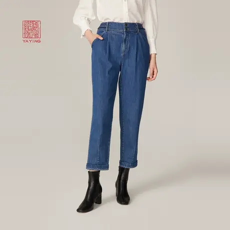 EP雅莹高端系列 时尚高腰直筒显瘦翻边牛仔裤 新款6621A商品大图