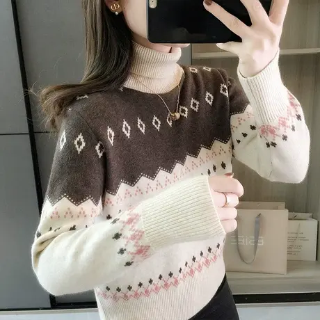 高领毛衣女秋冬季2023新款复古宽松打底衫气质上衣女装洋气针织衫商品大图