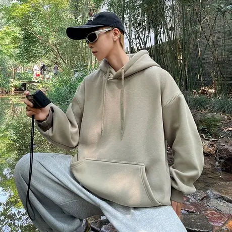 日系重磅连帽卫衣男秋季新款小众设计复古宽松帽衫外套情侣装上衣商品大图