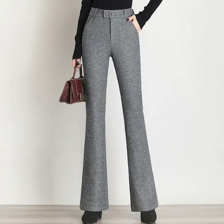 垂感微喇裤女毛呢裤子2023秋冬新款高腰显瘦垂坠感修身休闲长裤子商品大图