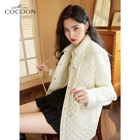 missCOCOON小香风棉服女2022新款冬装女装百搭气质菱格大翻领棉衣图片
