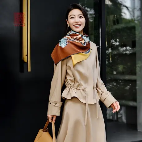 EP雅莹高端系列 绵羊毛立领抽绳收腰风衣外套 春装商场同款7102A图片