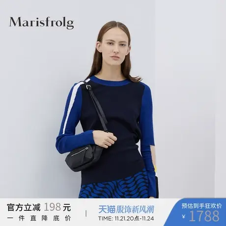 玛丝菲尔不对称套头毛衣2020春季新款女装拼色针织衫图片