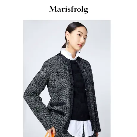 【意大利进口面料】玛丝菲尔冬季新款黑色编织气质名媛小香风外套商品大图