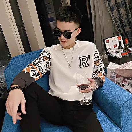 拼色卫衣男冬款设计感小众修身外套ins潮牌春季潮流百搭休闲个性图片