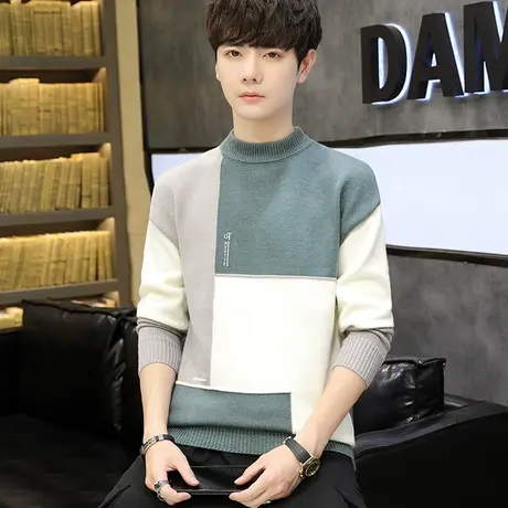 青少年毛衣男套头秋冬款加绒加厚羊毛衫初中高中学生款帅气针织衫商品大图