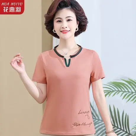 妈妈夏装小衫中年女装洋气短袖t恤打底衫中老年人夏天薄款上衣服商品大图