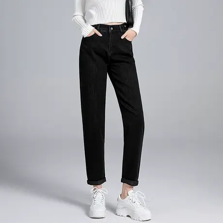 丽洁高腰牛仔裤女裤2023年新款女秋款宽松长裤哈伦裤子黑色老爹裤商品大图