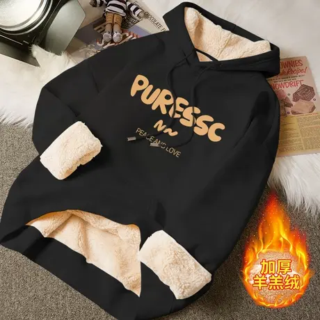 2023新款羊羔绒连帽卫衣女加绒加厚款oversize风休闲百搭外穿上衣图片