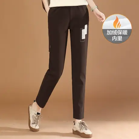韩潮袭人松紧腰刺绣加绒保暖休闲裤女2023冬季新款显瘦百搭哈伦裤商品大图