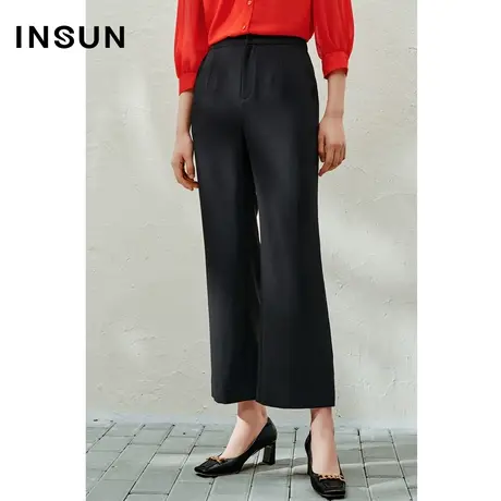 INSUN恩裳专选夏季麻面垂感休闲裤不易皱阔腿裤商品大图