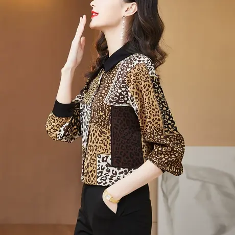 别致漂亮时尚雪纺衬衫女2023秋装新款缎面复古长袖妈妈装气质小衫商品大图