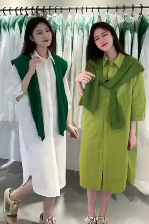 披肩衬衫裙女2023秋季新款韩版休闲港风时髦学院风玫红色连衣裙潮商品大图