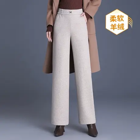 时尚羊毛呢直筒裤女秋冬2023新款高腰垂感通勤阔腿长裤显瘦休闲裤商品大图