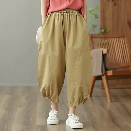 dza 高腰显瘦纯棉休闲裤女2023夏季薄款九分直筒裤宽松百搭阔腿裤商品大图