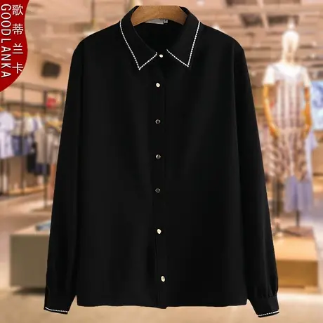 中年40-50岁妈妈衬衫春秋款洋气上衣加肥加大码女装长袖宽松衬衣商品大图