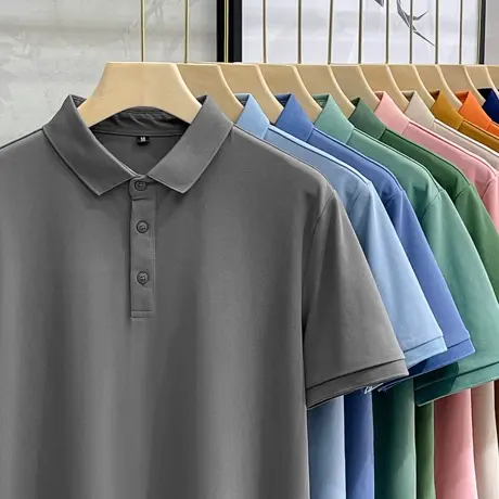 13色冰丝翻领短袖polo衫男潮牌夏季t恤潮流2025新款百搭半袖体恤商品大图