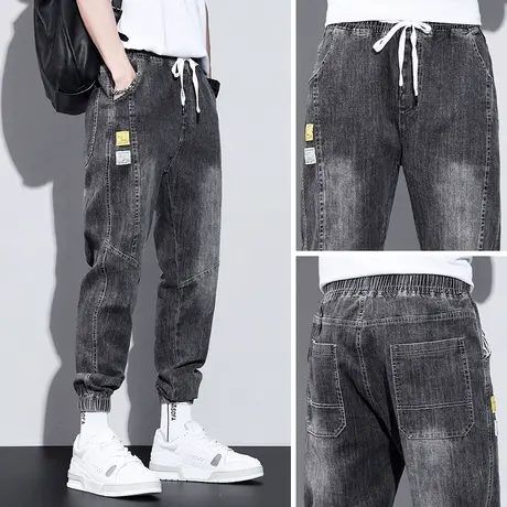 春季春秋款痞帅加肥加大码工装牛仔裤男士束脚宽松休闲男裤子潮牌商品大图