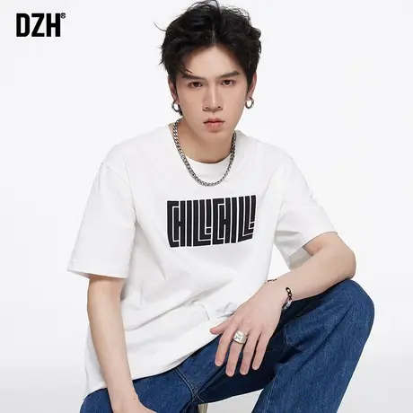 男士白色纯棉t恤男短袖ins潮牌宽松五分袖男装2023新款夏季上衣服商品大图