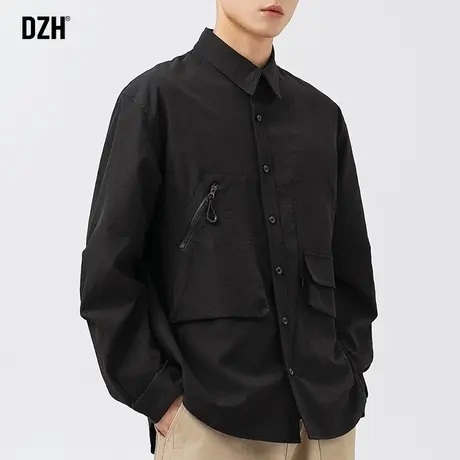 男士黑色衬衫男春季高级感男生休闲衬衣外套男装2024新款工装上衣商品大图